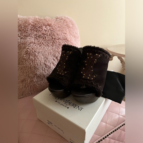 Yves Saint Laurent Shearling & Swede Wooden Vintage Clog🤎 - Picture 7 of 13
